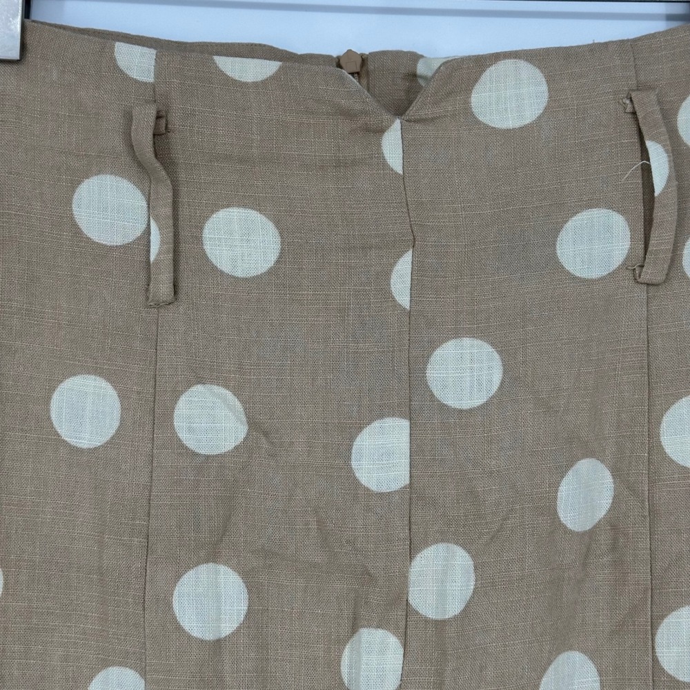 ZARA Polka Dot Linen Skirt Y2K Beige Cream Linen Blend Women Small missing belt - Picture 3 of 7